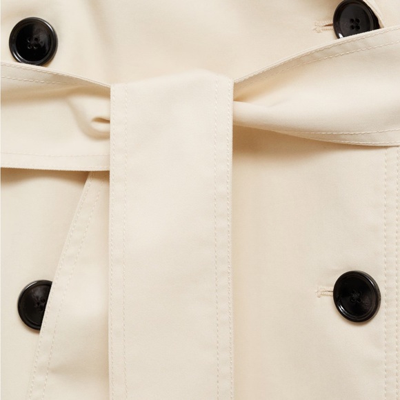 Mango Cream Double-Breasted Wrap Trench Coat - Picture 4 of 4